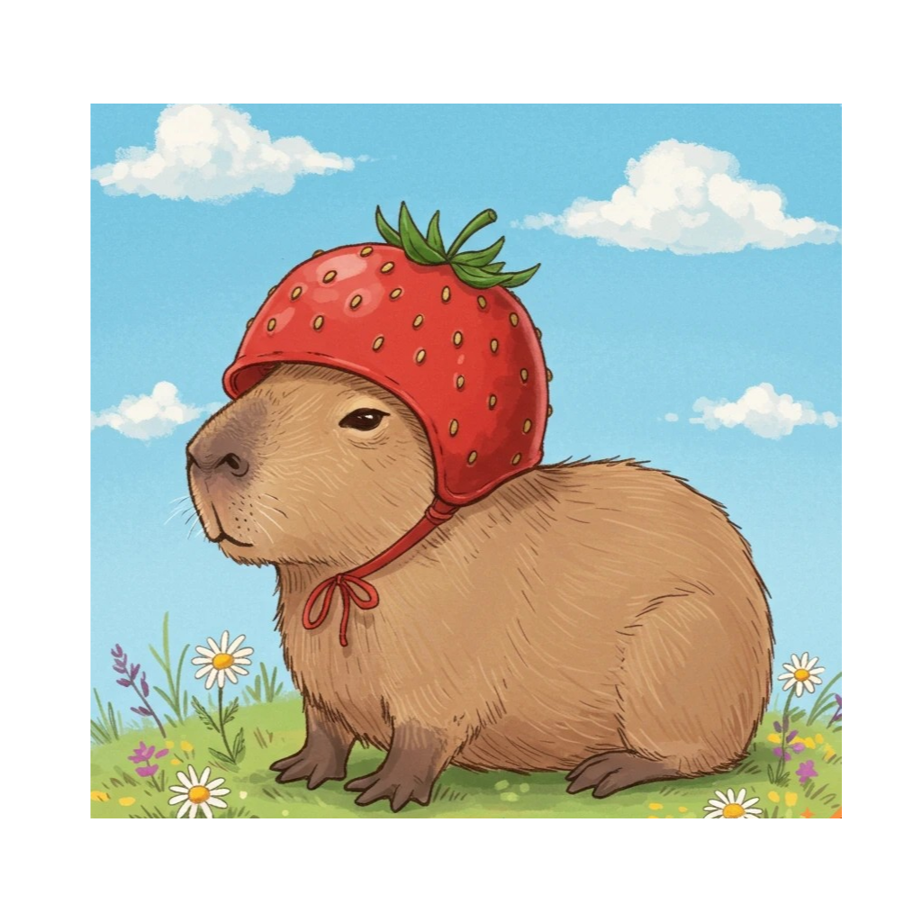 A Capybara Strawberry Hat